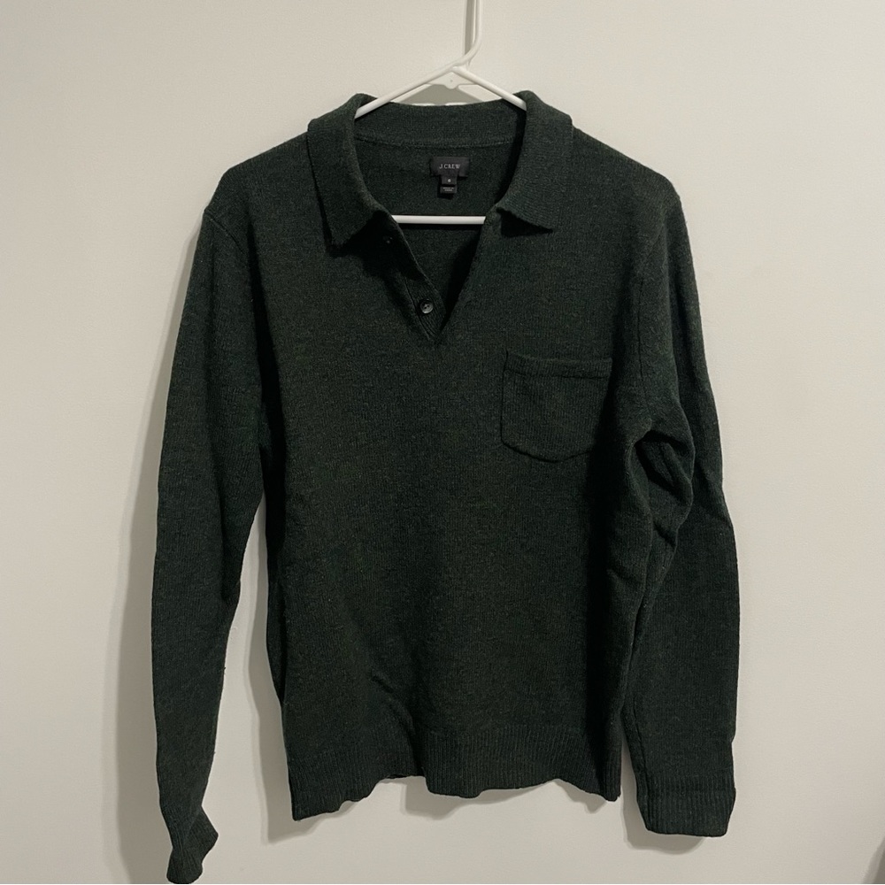 J.Crew Mens Lambswool Collared Sweater Forest Green Size Small